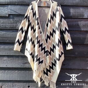 Beige/Blk/Tan Aztek Long Cardigan Sz med